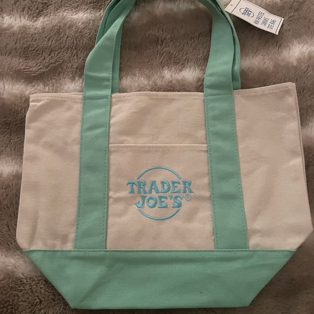 Teal and Cream Canvas mini Tote Bag